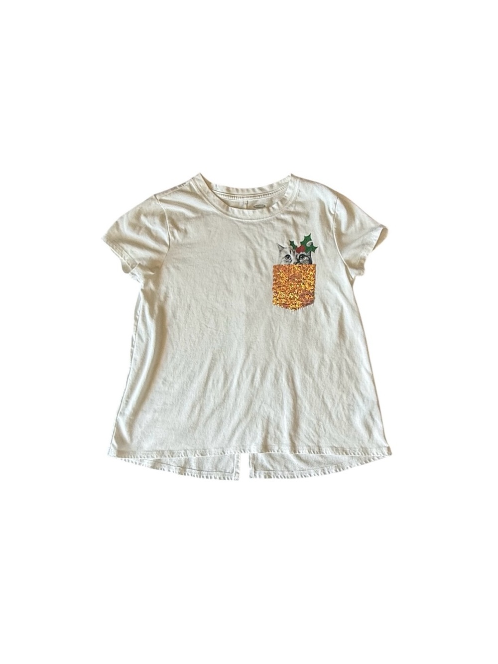 Old Navy Cream Short-Sleeve Tee with Gold Flip Sequin Pocket size XL (14) - Picture 1 of 6